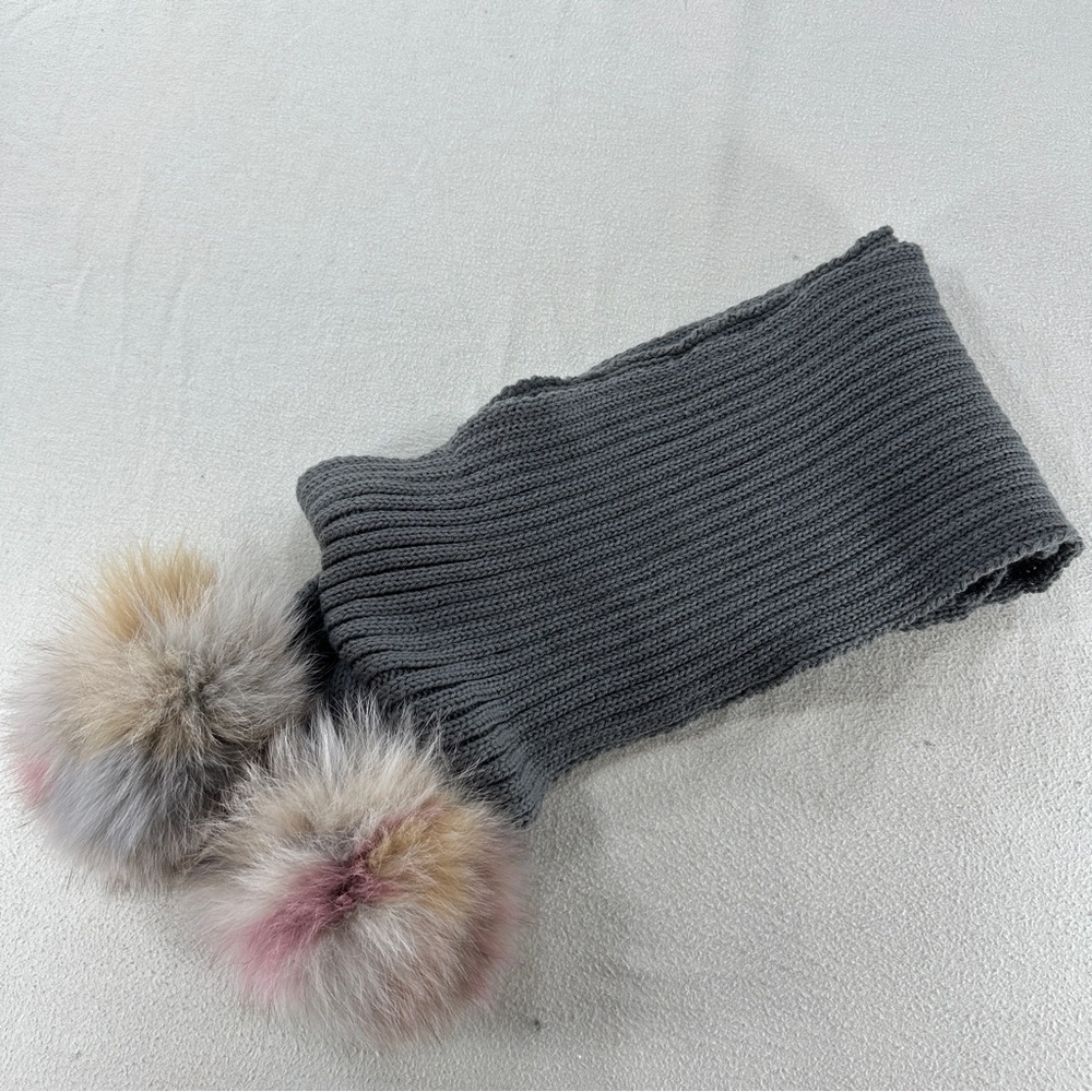 Jocelyn Charcoal Scarf with Faux Fur Pom Poms - Picture 8 of 10
